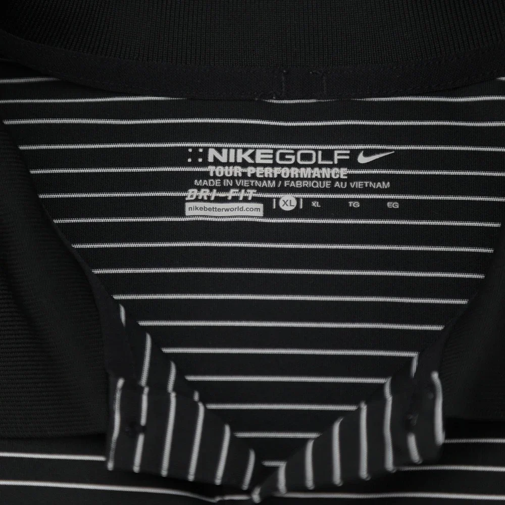Nike Golf Tour Performance Dri-FIT Mens XL‎ Black White Striped Polo Shirt